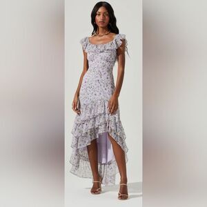 ASTR the label MAGNOLIA FLORAL RUFFLE HI-LO MAXI DRESS NWOT Sz Medium Purple